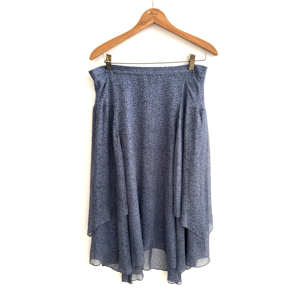 Rebecca Taylor Silk Midi Skirt 10-12 Blue Geometric Chiffon Overlay Lined Fairy